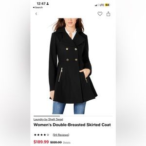 Laundry by Shelli Segal skirted wool coat gold buttons small women’s black